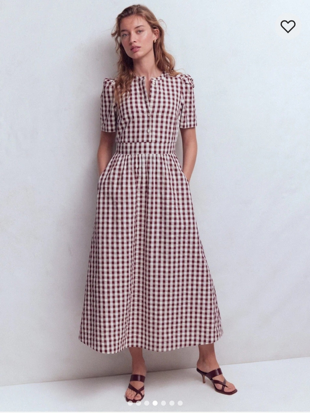 Boden Ivy 22 Long Cream & Maroon Cotton Gingham Maxi Dress - Picture 2 of 6